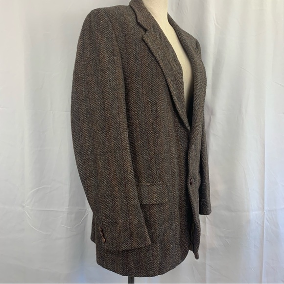 Vintage 70s Harris & Tweed Handwoven Wool Herringbone Blazer - Picture 5 of 9